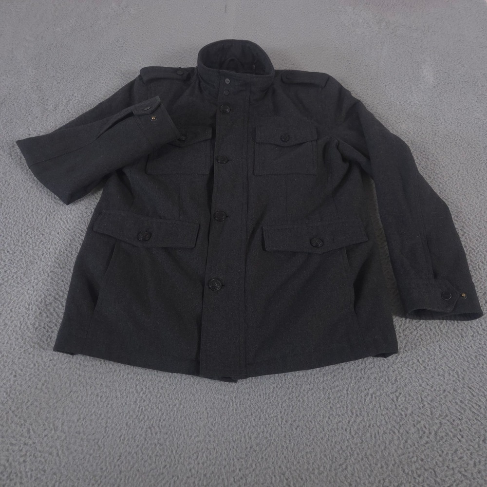 GUESS Jacket Mens‎ Large Charcoal Wool Blend Insulated Military Quilted Field